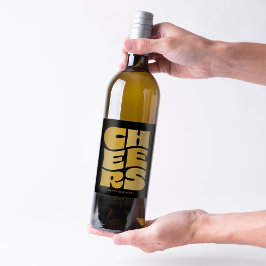 Cheers lustig funky Black Gold Retro Neujahr Weinetikett