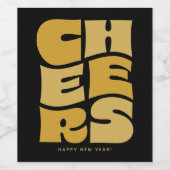 Cheers lustig funky Black Gold Retro Neujahr Weinetikett (Einzelnes Label)
