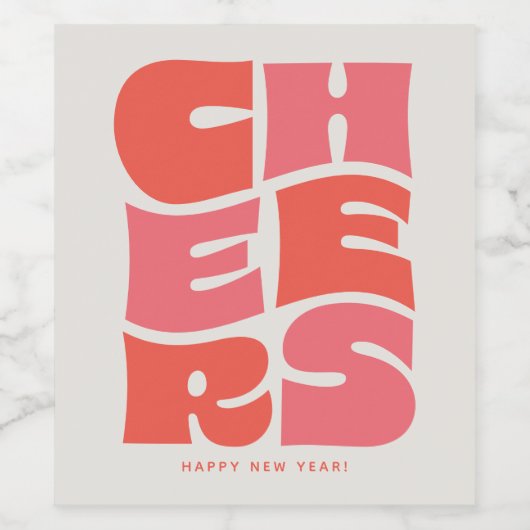 Cheers lustig funky rosa Retro Neujahr Weinetikett (Einzelnes Label)