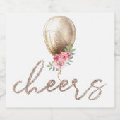 Cheers Luxury Beige Balloon Glitzer Party Schaumweinetikett (Einzelnes Label)