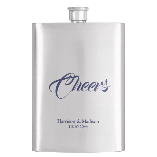 Cheers marineblaue Hochzeitsgeschenke Flachmann (Vorderseite)