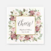 Cheers Mauve Pink Florals Gold Frame Wedding Serviette (Vorderseite)
