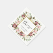 Cheers Mauve Pink Florals Gold Frame Wedding Serviette (Ecke)