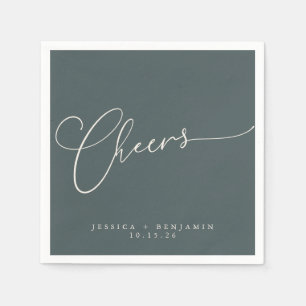 Cheers Minimal Aquamarine Script Custom Wedding Serviette