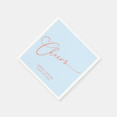 Cheers Minimal Blue Orange Script Graduation Party Serviette (Ecke)