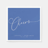 Cheers Minimal Blue Script Custom Wedding Serviette (Vorderseite)
