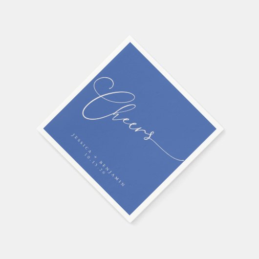 Cheers Minimal Blue Script Custom Wedding Serviette (Ecke)