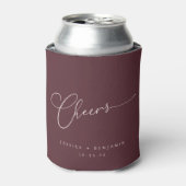 Cheers Minimal Burgundy Script Custom Wedding Dosenkühler (Kanne Vorderseite)