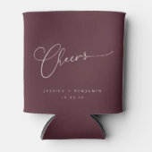 Cheers Minimal Burgundy Script Custom Wedding Dosenkühler (Vorderseite)