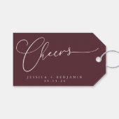 Cheers Minimal Burgundy Script Custom Wedding Geschenkanhänger (Vorderseite (Horizontal))