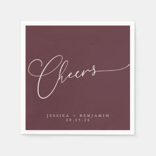 Cheers Minimal Burgundy Script Custom Wedding Serviette