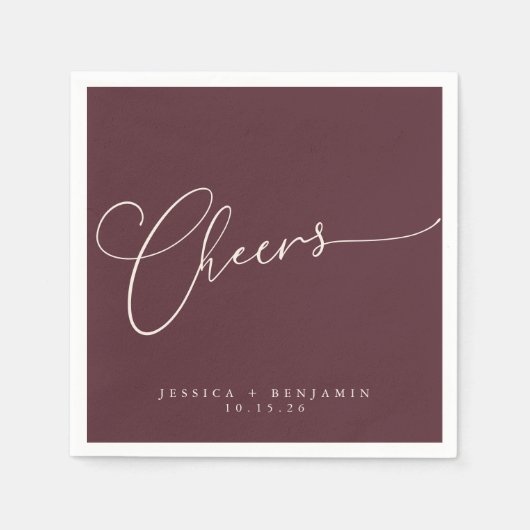 Cheers Minimal Burgundy Script Custom Wedding Serviette (Vorderseite)