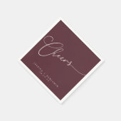 Cheers Minimal Burgundy Script Custom Wedding Serviette (Ecke)
