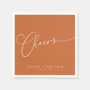 Cheers Minimal Burnt Orange Script Custom Wedding Serviette