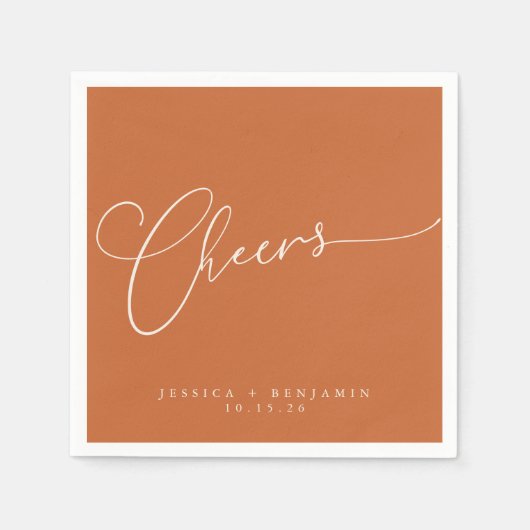 Cheers Minimal Burnt Orange Script Custom Wedding Serviette (Vorderseite)