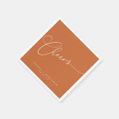 Cheers Minimal Burnt Orange Script Custom Wedding Serviette (Ecke)