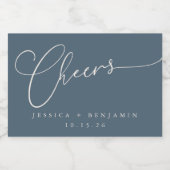 Cheers Minimal Dark Blue Script Custom Wedding Schaumweinetikett (Einzelnes Label)