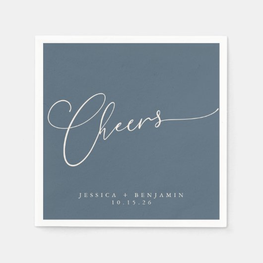 Cheers Minimal Dark Blue Script Custom Wedding Serviette (Vorderseite)