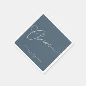 Cheers Minimal Dark Blue Script Custom Wedding Serviette (Ecke)
