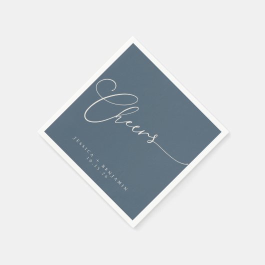 Cheers Minimal Dark Blue Script Custom Wedding Serviette (Ecke)