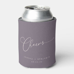 Cheers Minimal Dark Lila Script Custom Wedding Dosenkühler