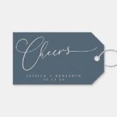Cheers Minimal Dusky Blue Script Custom Wedding Geschenkanhänger (Vorderseite (Horizontal))