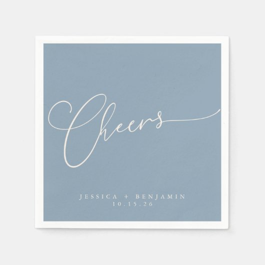 Cheers Minimal Dusty Blue Script Custom Wedding Serviette (Vorderseite)