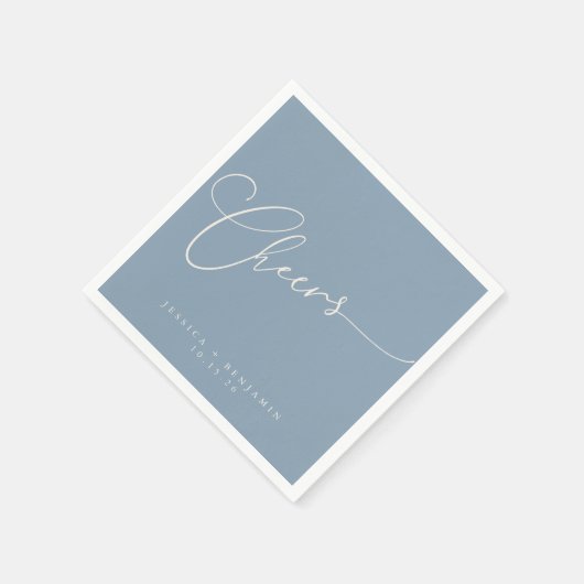 Cheers Minimal Dusty Blue Script Custom Wedding Serviette (Ecke)