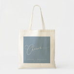 Cheers Minimal Dusty Blue Script Custom Wedding Tragetasche<br><div class="desc">Gefällt Minimalistisches Script Custom Wedding Tote Bag in Dusty Blue</div>