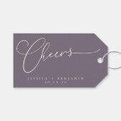 Cheers Minimal Dusty Lila Script Custom Wedding Geschenkanhänger (Vorderseite (Horizontal))