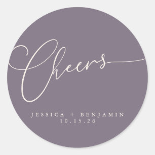 Cheers Minimal Dusty Lila Script Custom Wedding Runder Aufkleber