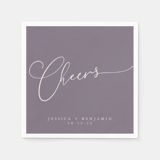Cheers Minimal Dusty Lila Script Custom Wedding Serviette (Vorderseite)