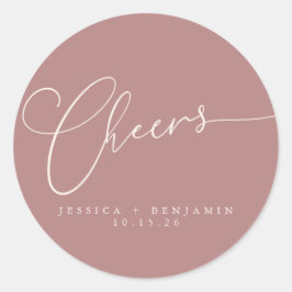 Cheers Minimal Dusty Rose Script Custom Wedding Runder Aufkleber
