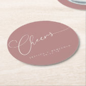 Cheers Minimal Dusty Rose Script Custom Wedding Runder Pappuntersetzer (Angewinkelt)