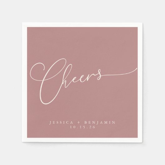 Cheers Minimal Dusty Rose Script Custom Wedding Serviette (Vorderseite)