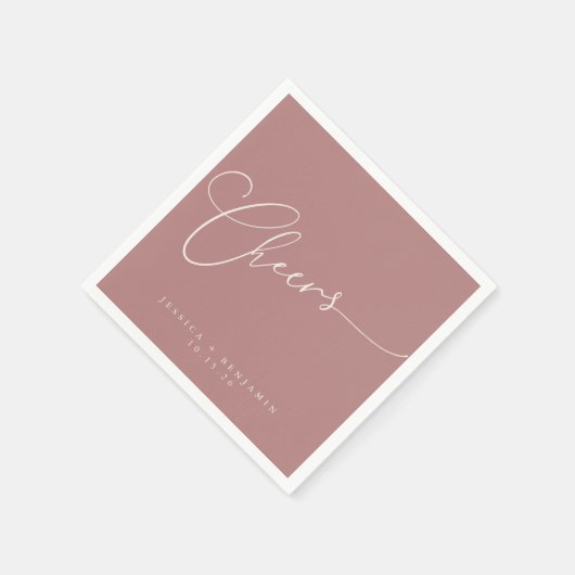 Cheers Minimal Dusty Rose Script Custom Wedding Serviette (Ecke)