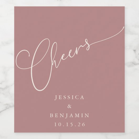 Cheers Minimal Dusty Rose Script Custom Wedding Weinetikett (Einzelnes Label)