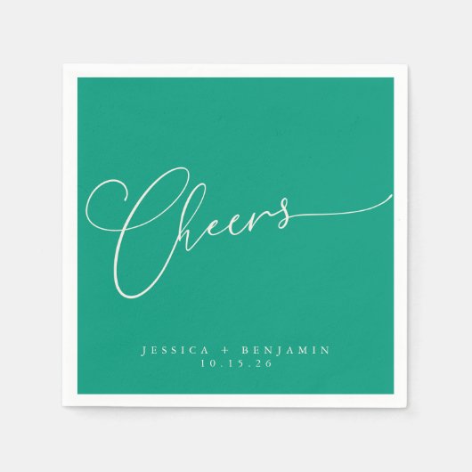 Cheers Minimal Emerald Green Script Custom Wedding Serviette (Vorderseite)
