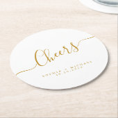 Cheers Minimal Gold Script Custom Wedding Runder Pappuntersetzer (Angewinkelt)