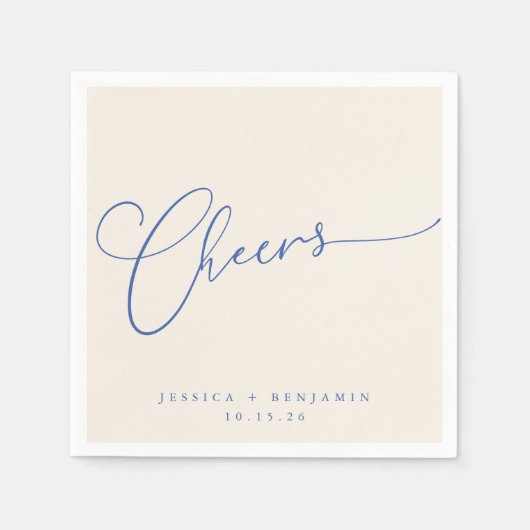 Cheers Minimal Ivory Blue Script Custom Wedding Serviette (Vorderseite)