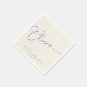 Cheers Minimal Ivory Blue Script Custom Wedding Serviette (Ecke)