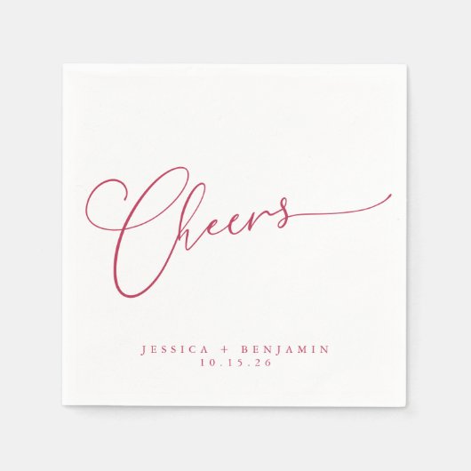 Cheers Minimal Magenta White Script Custom Wedding Serviette (Vorderseite)