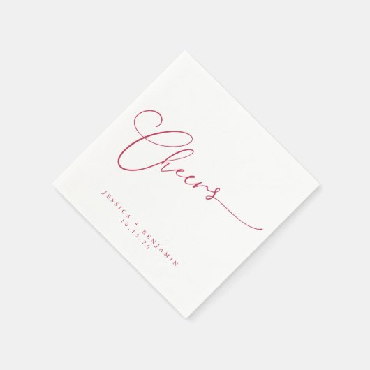 Cheers Minimal Magenta White Script Custom Wedding Serviette (Ecke)
