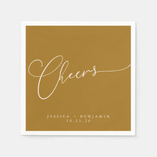 Cheers Minimal Ochre Gold Script Custom Wedding Serviette