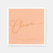 Cheers Minimal Peach Orange Script Custom Wedding Serviette (Vorderseite)