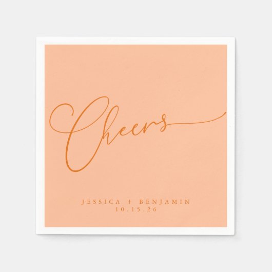 Cheers Minimal Peach Orange Script Custom Wedding Serviette (Vorderseite)