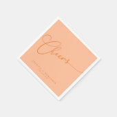 Cheers Minimal Peach Orange Script Custom Wedding Serviette (Ecke)