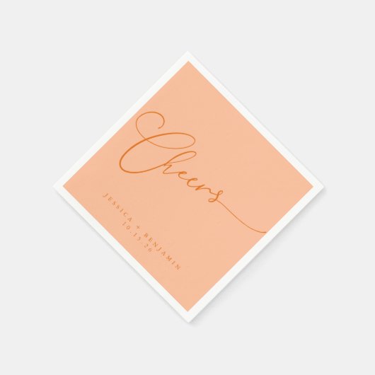 Cheers Minimal Peach Orange Script Custom Wedding Serviette (Ecke)