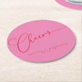 Cheers Minimal Rosa Script Custom Wedding Runder Pappuntersetzer (Angewinkelt)