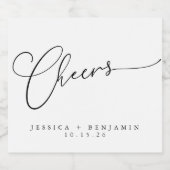 Cheers Minimal Schwarz-weiße Script Custom Wedding Alkoholflaschenetikett (Einzelnes Label)